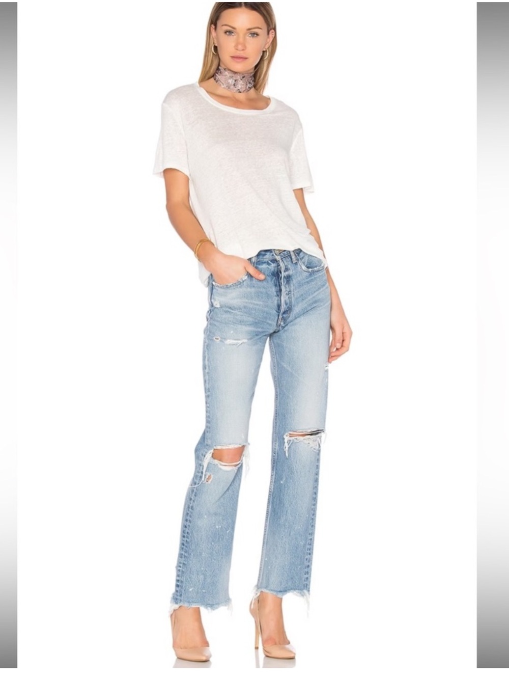 Moussy Light Blue Distressed Straight-Leg Jeans